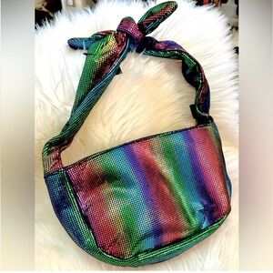 Rainbow Foil Sparkle Handbag With Knotted Tie  Accent Handle NEW!